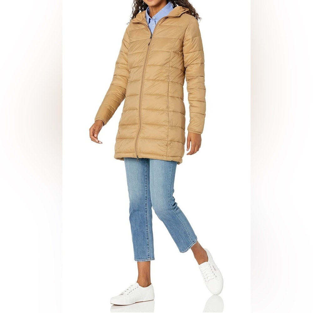 Hooded Puffer Jacket, Amazon Essentials Women’s Lightweight, Tan, XX Large